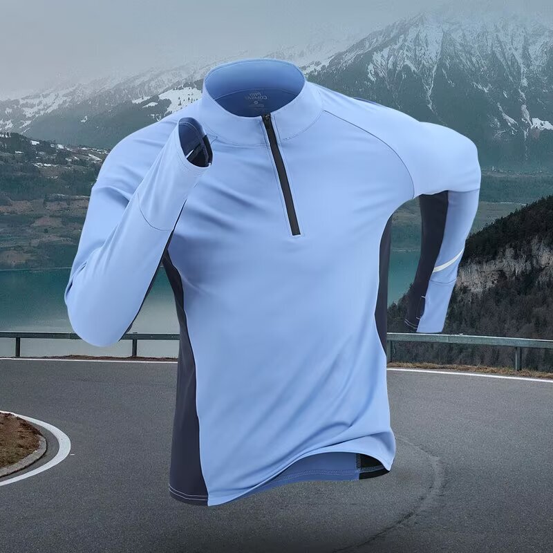 Sports Quick-Drying Long-Sleeved Men's 2025 Autumn and Winter Warm Running T-Shirt Half-Zip Top Outdoor Cycling Training
