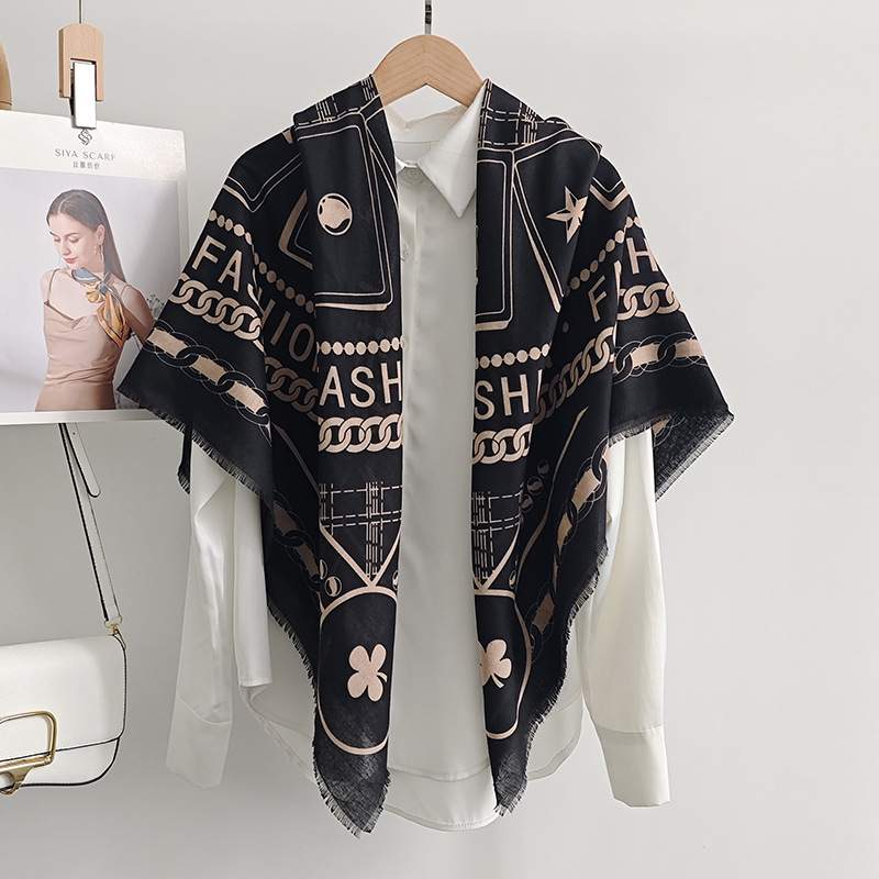 Creatividad transfronteriza europea y americana, lujo ligero, moda, impresión geométrica, bufanda cuadrada grande, damas, chal de viaje de alto valor y de moda