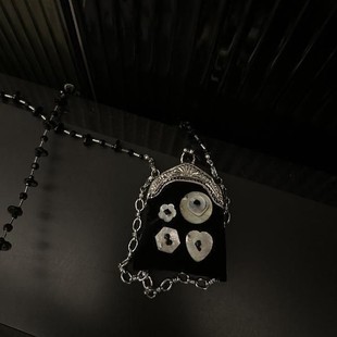 Original Mouth Gold Bag Necklace Crossbody Bag Vintage Niche Long Necklace Woolen Chain