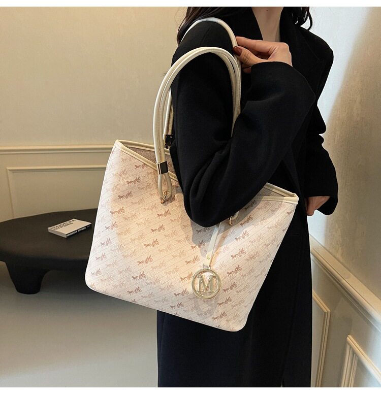 Túi tote nữ cỡ lớn đeo vai đa năng phong cách thanh lịch — Màu hồng, Màu trắng be, Màu xanh lam nhạt, Màu xanh đậm chi tiết 19