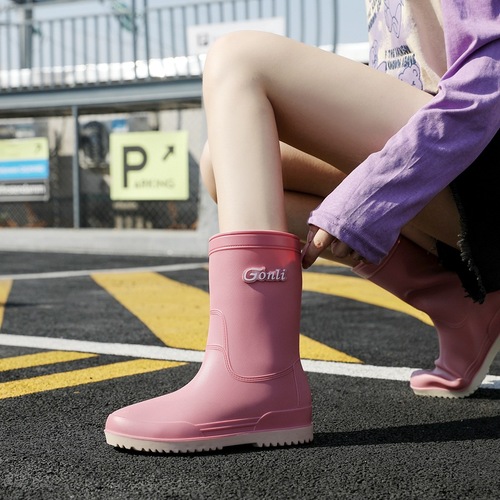 Women's Fashion Solid Color Simple Mid-Calf Rain Boots Waterproof Anti-Slip Wear-Resistant Outdoor Kitchen Work Water Shoes Wholesale