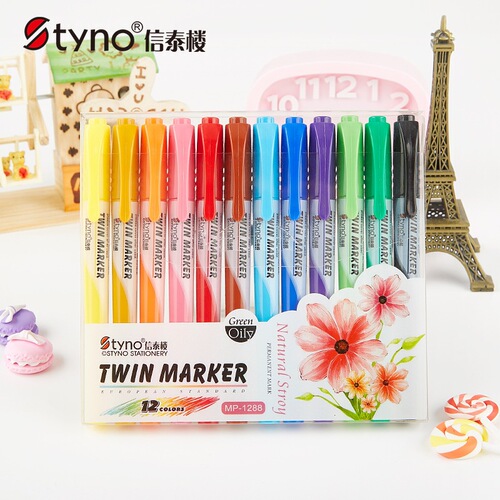 Xintai Tower Small Double Head Hook Line Pen Oil-Based Marker Art Outline Drawing Pen Colorful Markers Set Waterproof