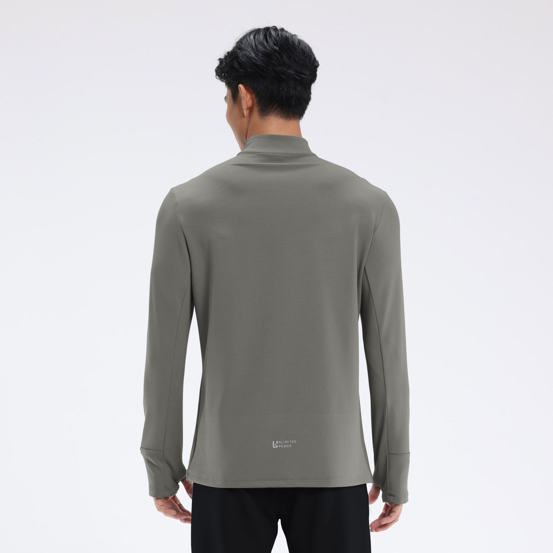Textura de la mitad del collar deportivo de manga larga, cuello de pie, cuerpo delgado, entrenamiento de alta elasticidad, entrenamiento de base, ropa de secado rápido, camiseta para hombres