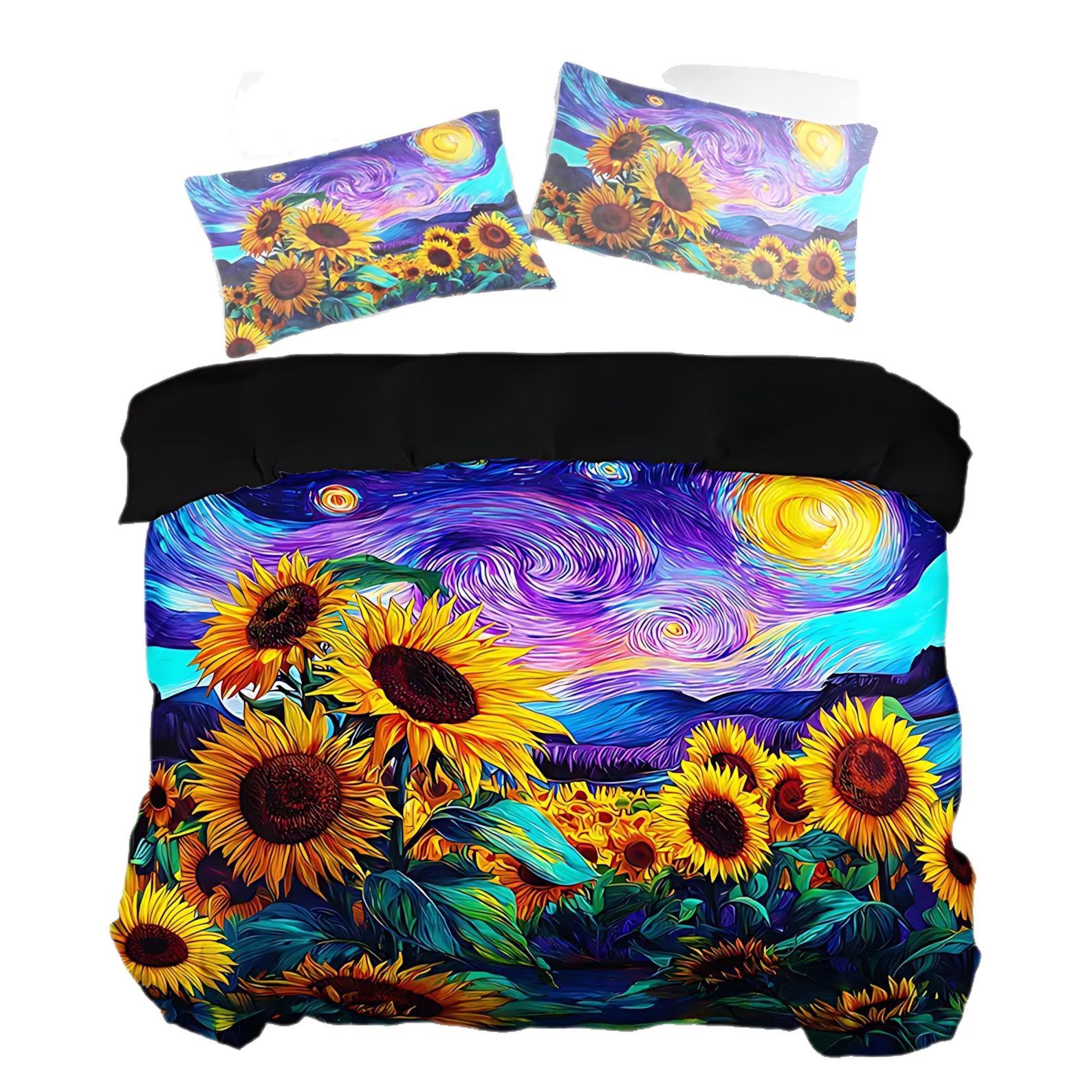 TEMU / JIT transfronterizo nueva estrella girasol impresión digital HD cómodo abrasivo colcha de colcha set de almohada