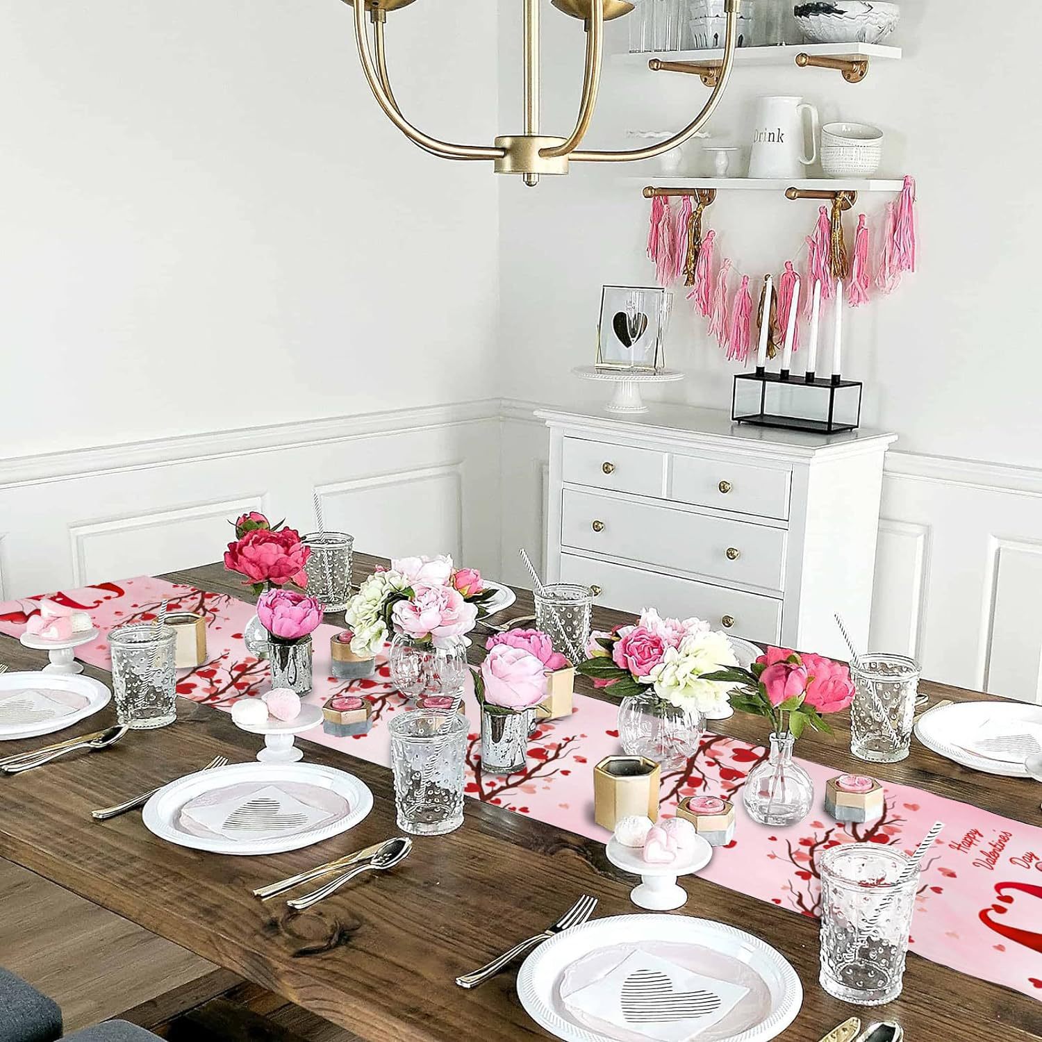 260g Weight tablecloth Event & Party Supplies Linen Material Valentine'S Day Festival Valentine's Day Cute Retro Pastoral Heart Shape Linen Tablecloth