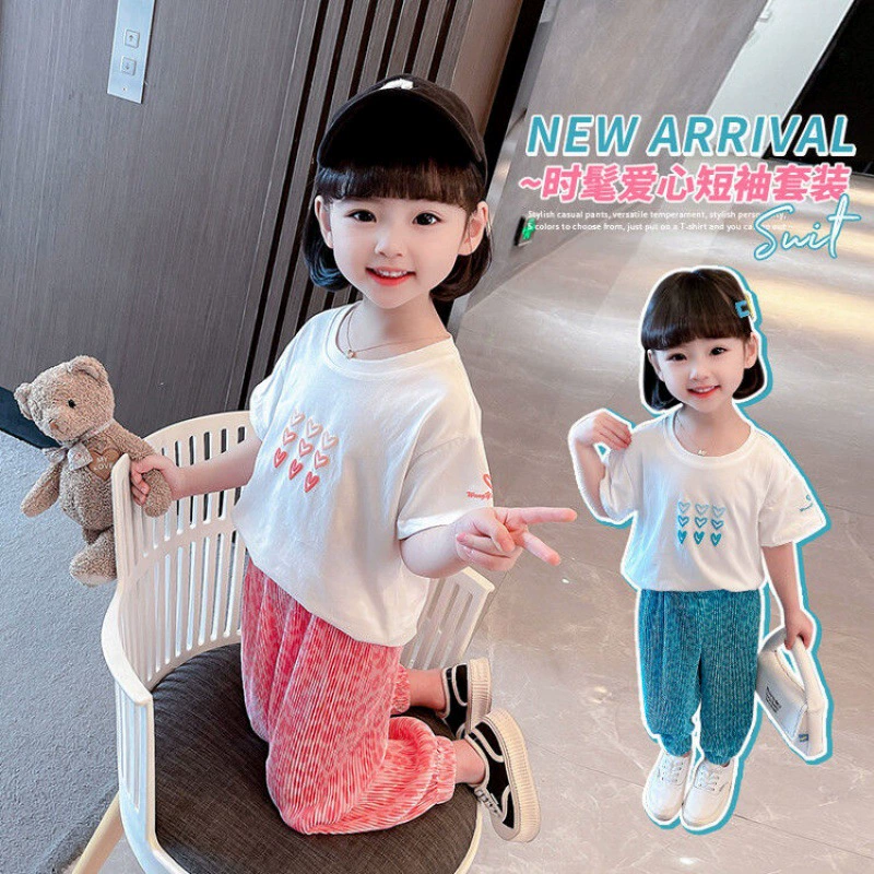 Летняя новая онлайн-Красная футболка с короткими рукавами в западном стиле для девочек, летний повседневный костюм с защитой от комаров для детей среднего и большого возраста