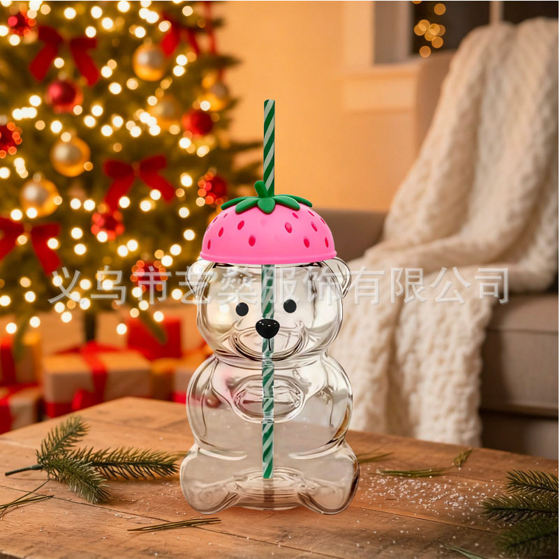 Transfronterizo Amazon Bearista Glass Straw Cup Teddy Bear Glass Straw Cup en stock