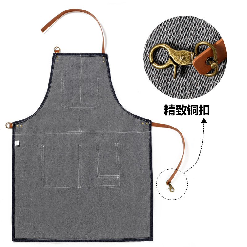 Halter Denim delantal logotipo personalizado restaurante barista leche tienda de té floral peluquero trajes delantal al por mayor