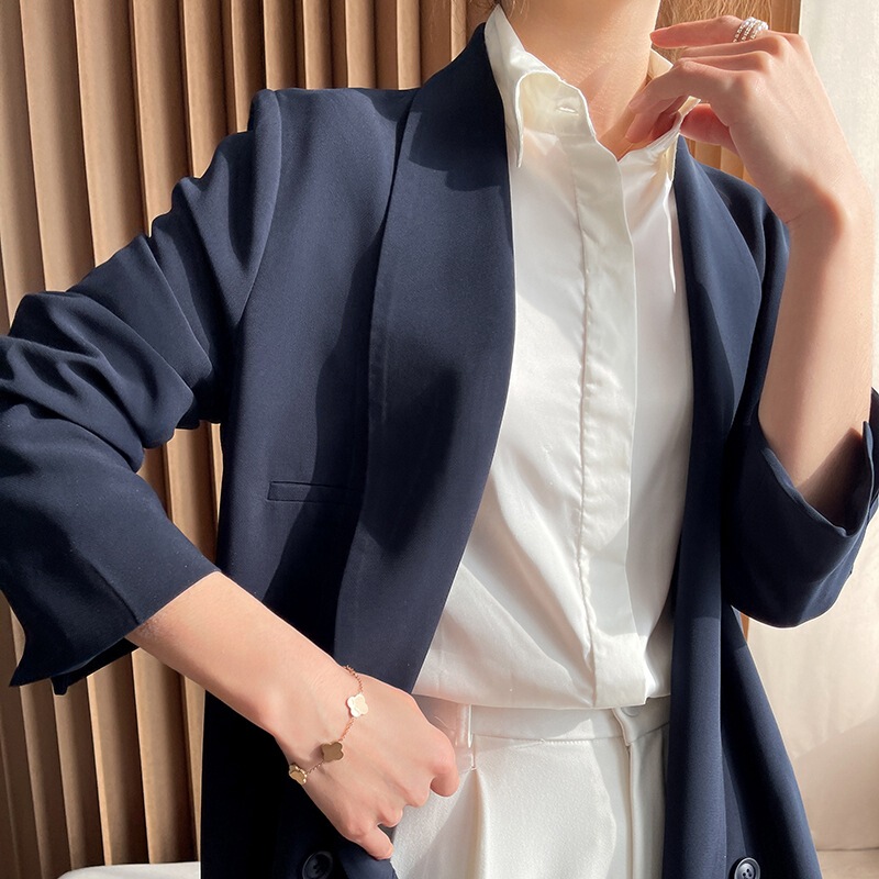 Acetic Acid White Suit Jacket Women's High-end Casual Slim-fit Thin Satin Suit for Spring and Summer