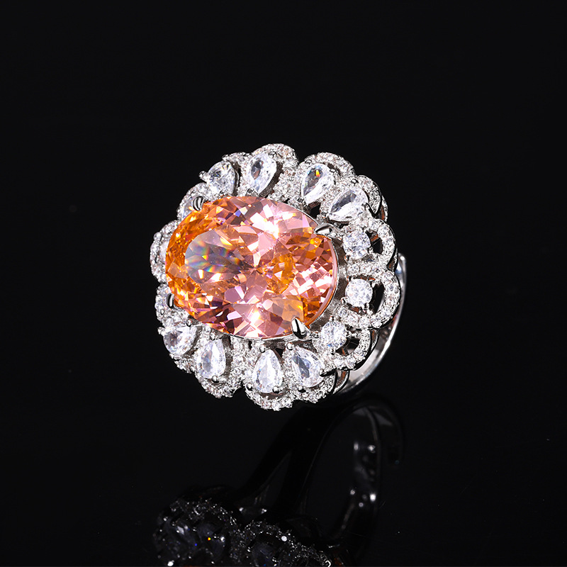 2024 nueva joyería Zhuang Shengsheng fondo de cobre chapado en oro simulación nido de pájaro cortado anillo de moda en forma de huevo piedra principal 13*18