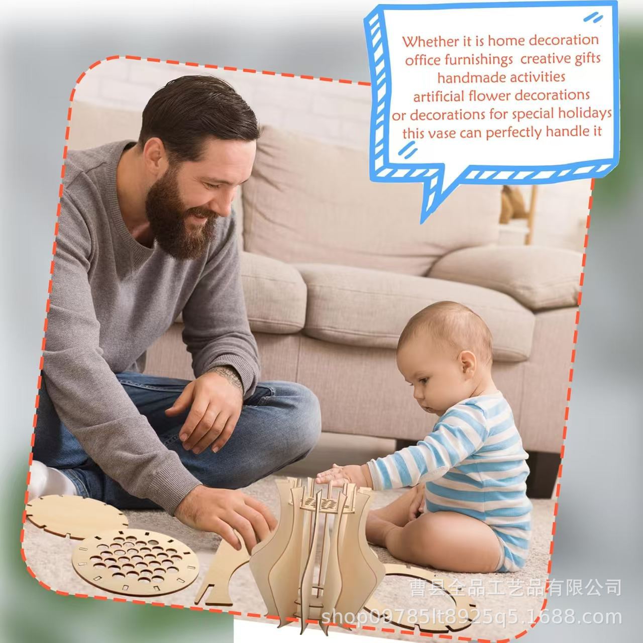 Nuevo jarrón de rompecabezas de bricolaje de madera transfronterizo, decoración de mosaico, decoración de escritorio de la sala de estar del hogar, jarrón de plantas verdes de madera