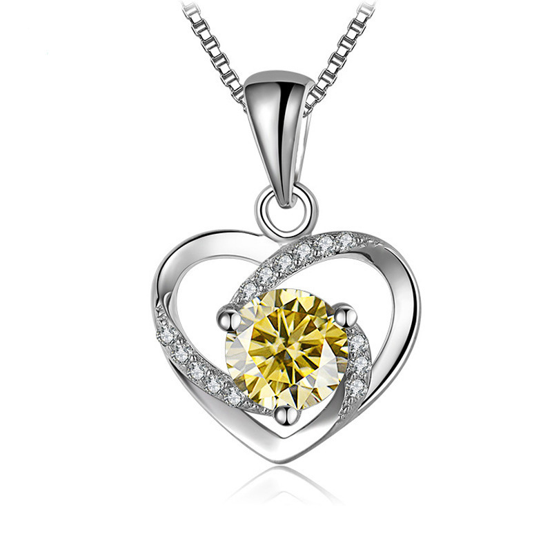 Collar de plata esterlina 925 mujer 1 quilate collar de piedra de moissanita color rosa en forma de corazón pendientes de piedra de moissanita ventas transfronterizas calientes