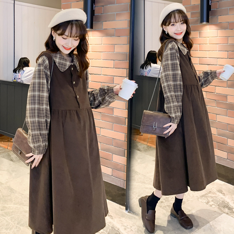 Pregnant Women's Autumn Clothing Suit, Fashionable Mom's New Large Size Internet Celebrity Plaid Suspender Dress, Pregnant Women's Spring, Autumn and Winter Pregnant Women's Autumn Clothing Suit, Fashionable Mom's New Large Size Internet Celebrity Plaid Suspender Dress, Pregnant Women's Spring, Autumn and Winter