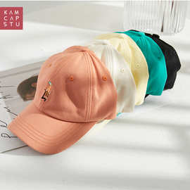 韩国ins风刺绣字母湖蓝绿色鸭舌帽子男女遮阳可爱小人潮棒球帽