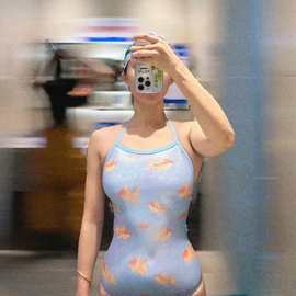 2025可爱少女小胸双肩吊带专业竞速运动款训练连体游泳衣女士泳装