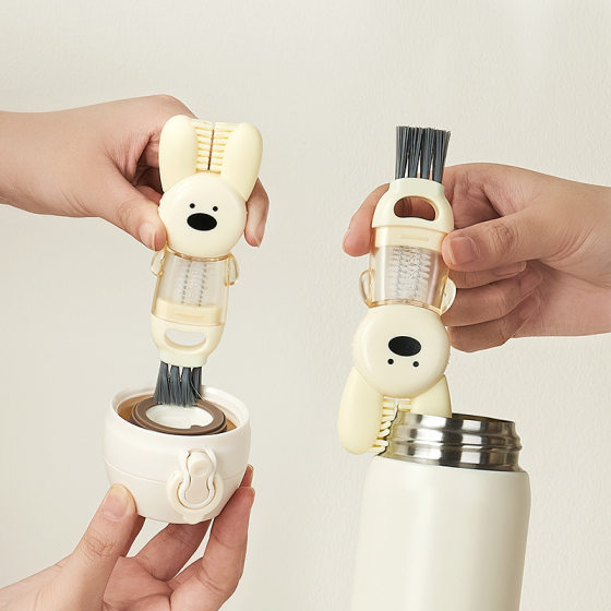Amazon New Rabbit Cup Lid Brush Four-in-One Insulation Water Cup Brush Bottle Nipple Cup Mouth Gap Cleaning Brush