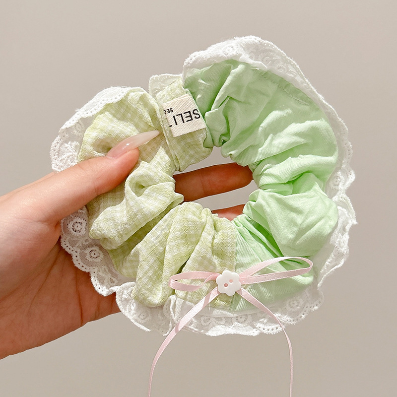 Arco de estilo francés pastoral, anillo de cabello de intestino grande, encaje de alta calidad, cordón de cabello suave coreano, tocado grande