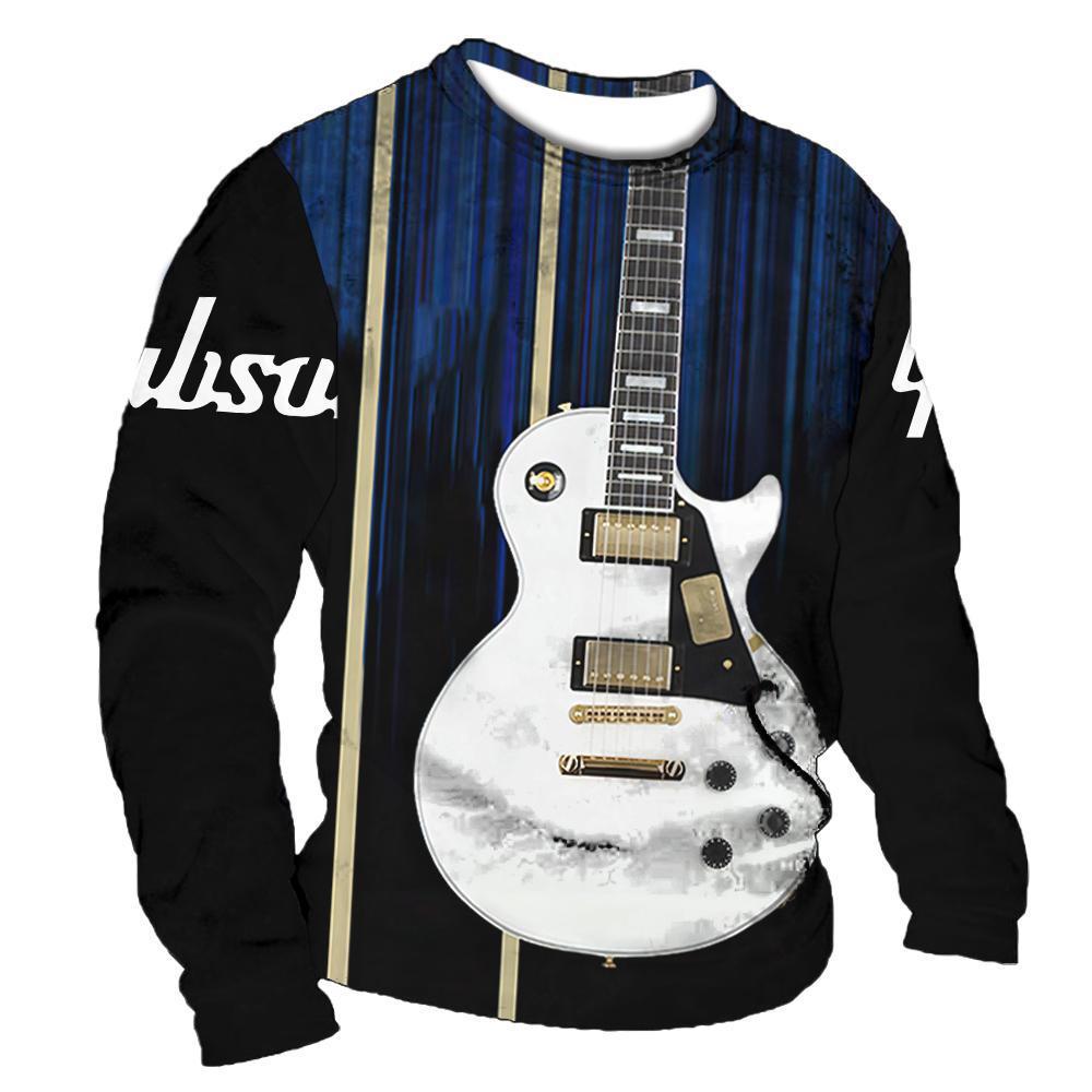 2022 retro hombres 3D digital placket abierto de siete botones Camiseta de manga larga de los hombres de guitarra patrón transfronterizo estación independiente