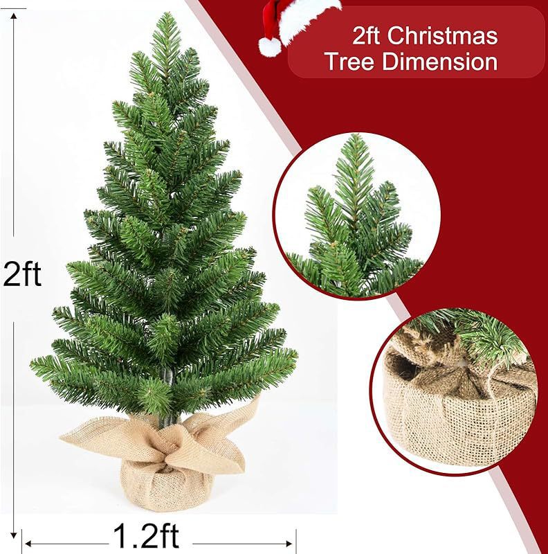 Amazon 60cm mini decoración de árbol de Navidad escena navideña PVC lino mesa decoración de árbol de Navidad