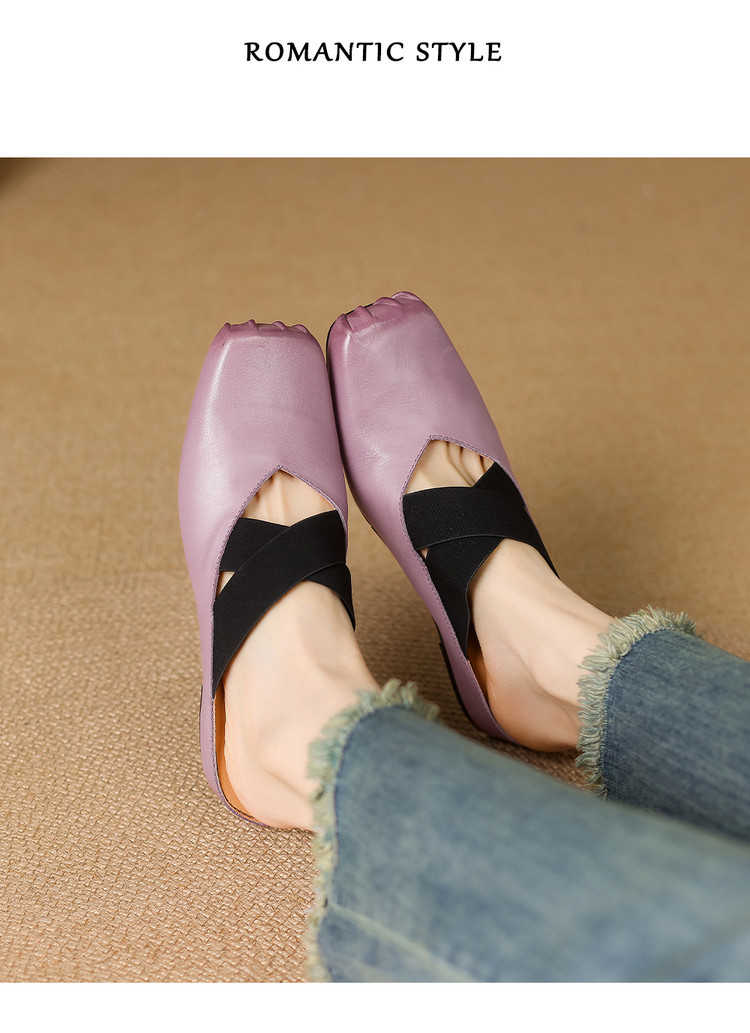 Giày búp bê mũi vuông retro da ngựa, quai sau hở, dép sandal mới hè — đen chi tiết 8