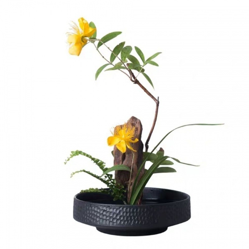 花瓶插花剑山器流禅意日式花道陶瓷器皿中式花盆底座花盘包邮