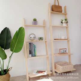 梯形置物架实木客厅墙角收纳架多层阳台花架北欧简约落地书架