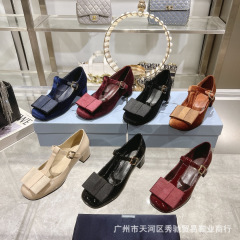 ハイバージョン P ファミリー 2025 新しいラウンドトゥボウメリージェーンシューズ厚いヒールシングルシューズヨーロッパバージョンローヒール小さな革靴女性の靴