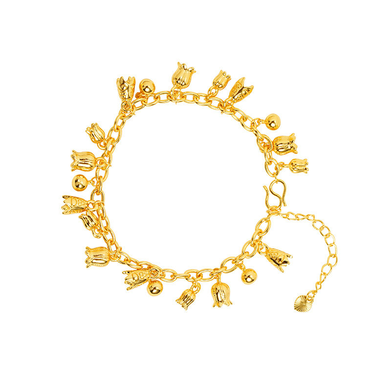 Pulsera de oro de Gufasha exagerada de alta sensación de campana orquídea frutífera pulsera multifacética lujosa ligera joyería no se desvanece