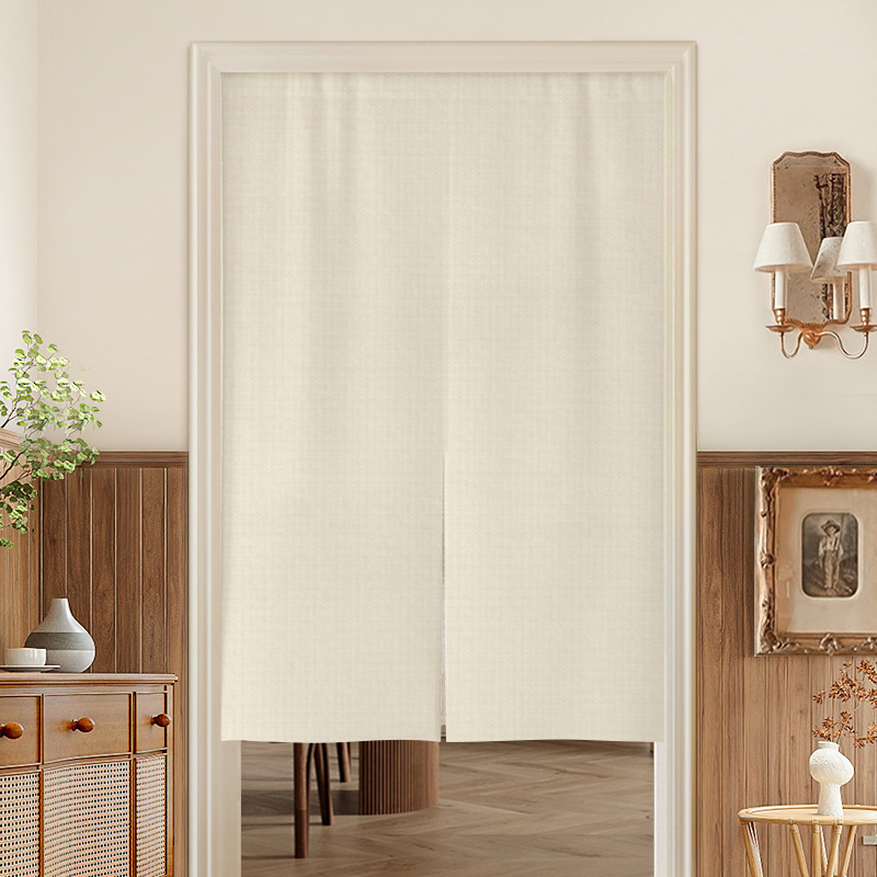 Japanese-Style Door Curtain Solid Color Home Half Curtain No-Drill Partition Curtain Room Half Curtain Bathroom Kitchen Hanging Curtain