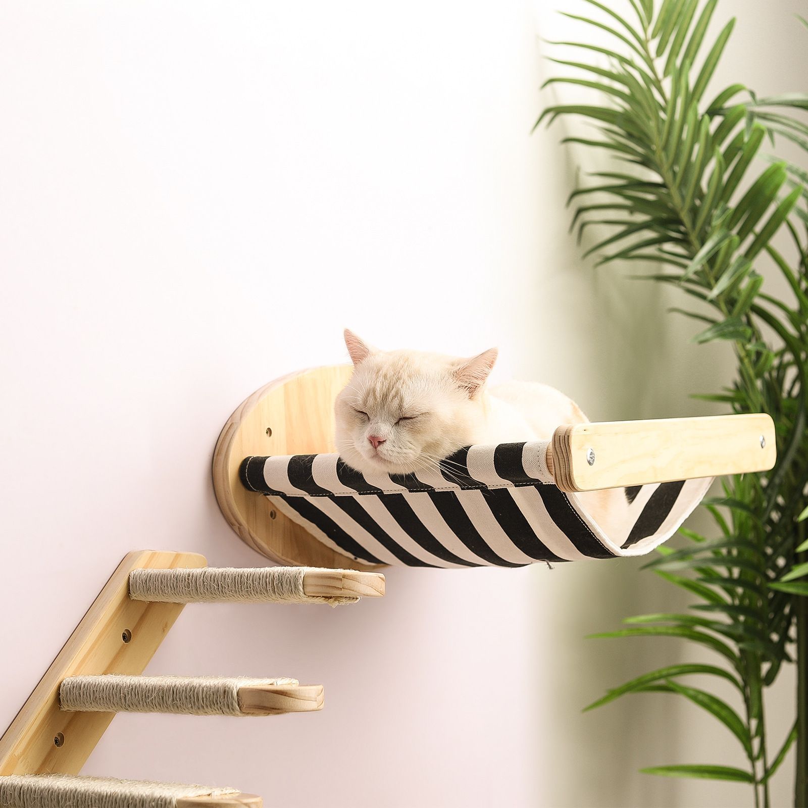 Wooden Cat Climbing Frame, Cat Nest, Wall-Mounted Solid Wood Hammock, Climbing Ladder, Cat Jumping Platform, Multi-Layer Climbing Stairs, Jumping Platform