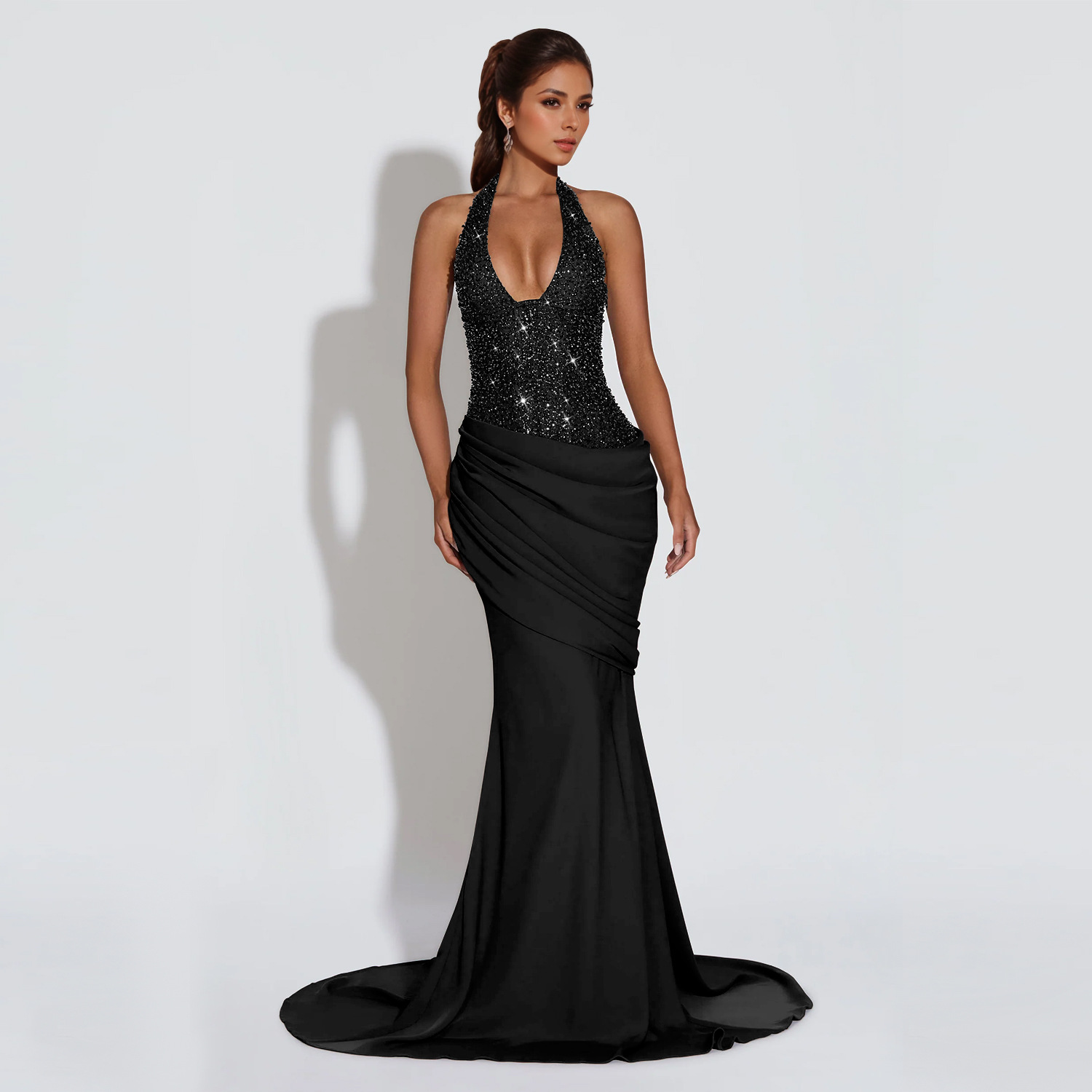 C7642 Aliexpress transfronterizo Amazon Europa y América moda femenina elegante y sexy cuello colgante vestido de espalda image 4