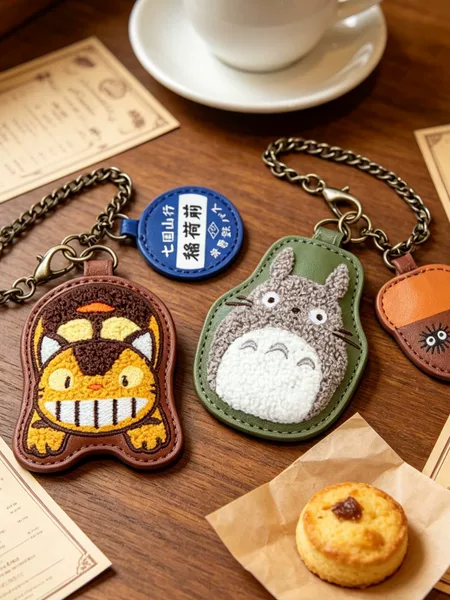 Japanese-Style Embroidered Totoro Keychain Double Pendant Cute Cartoon Bag Charm Unisex for Students