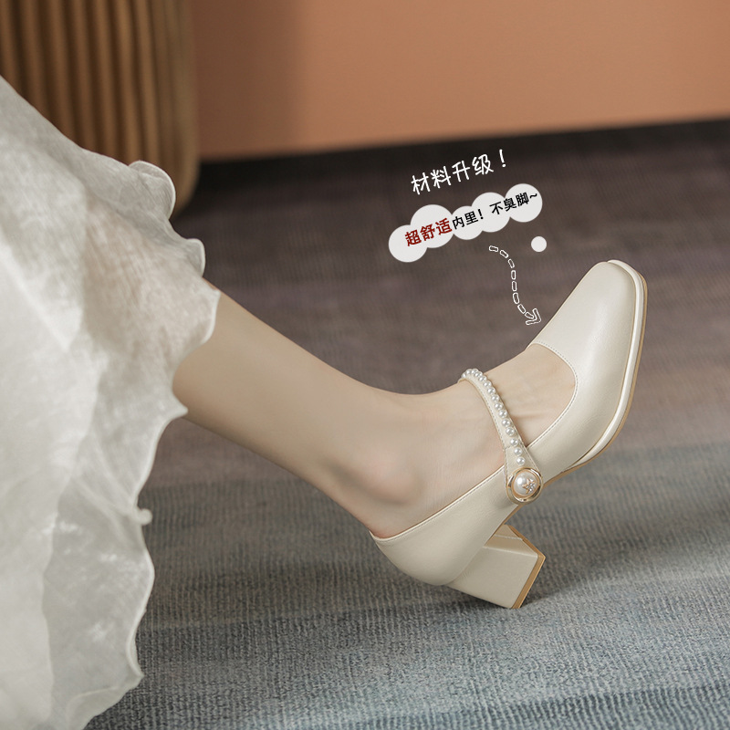 Genuine Leather Toe-Cap Sandals for Women Summer 2025 Women's New Fairy Medium Heel Thick Heel Pearl Fashion Fairy Style Women's Shoes Genuine Leather Toe-Cap Sandals for Women Summer 2025 Women's New Fairy Medium Heel Thick Heel Pearl Fashion Fairy Style Women's Shoes