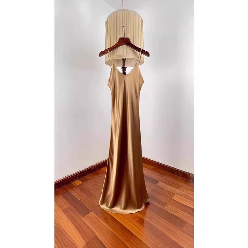 High-End Acetate Satin Dress for Women, Summer 2026 New Style, Slim Fit, Flattering, with Drapey Extended Straps