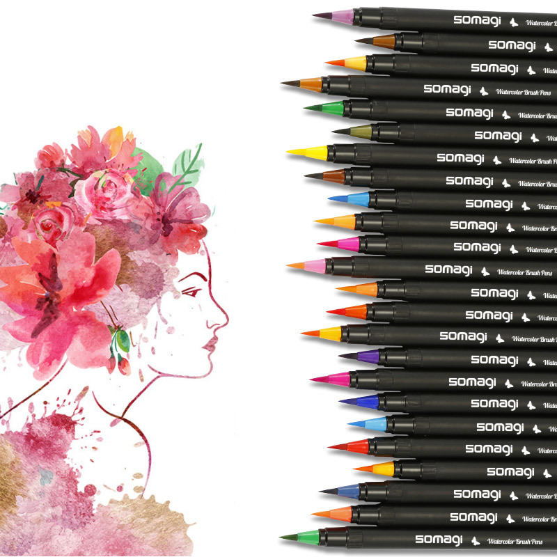 定制24色48色软头水彩笔可水洗水彩毛刷笔彩色学生画笔套装批发|ms