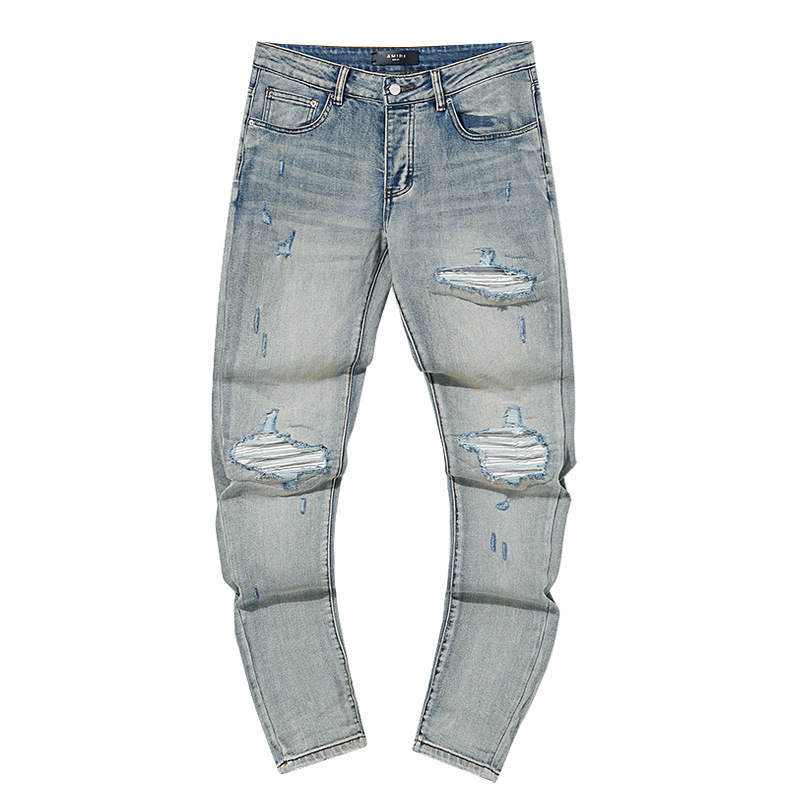 跨境欧美PurpleBrand牛仔裤jeans水洗做旧复古破洞泼墨潮流直筒|undefined
