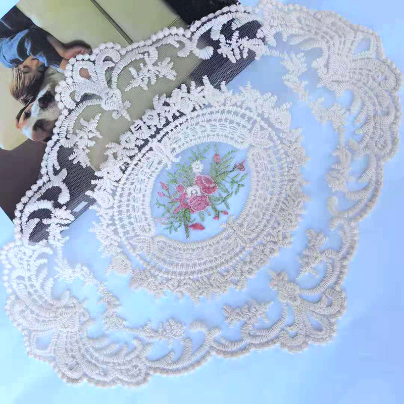 牛奶丝欧式餐垫镂空刺绣玫瑰花杯垫 DIY装饰小桌布下午茶拍摄道具
