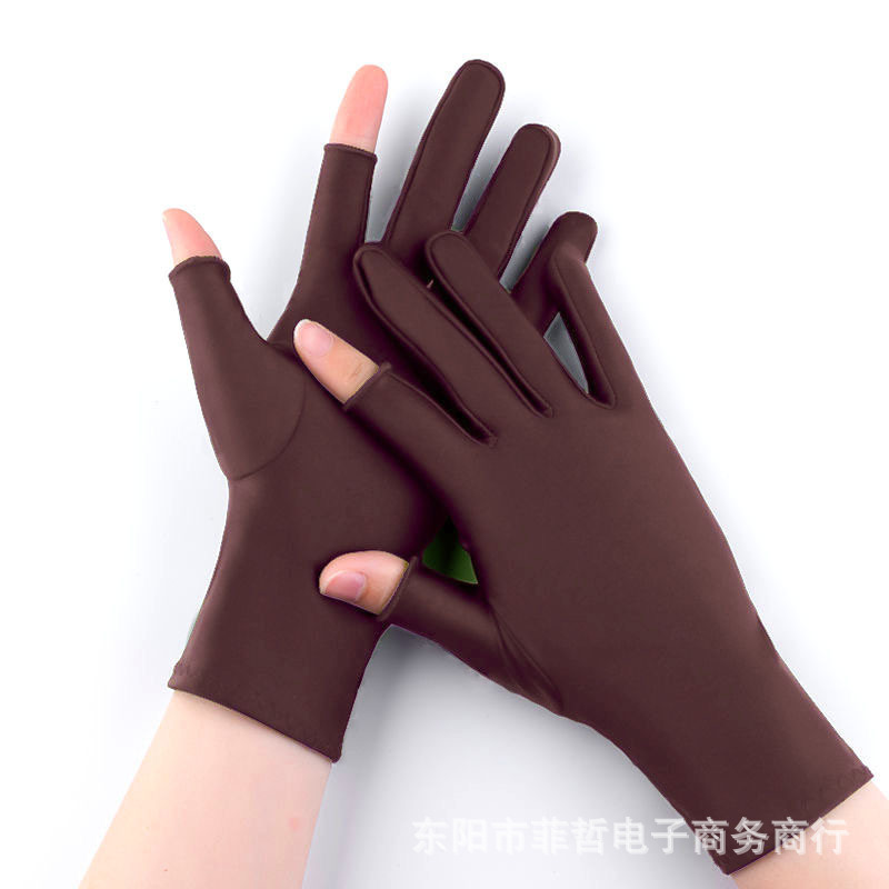 半分の指の手袋の女性の薄い金のお茶の白い女性の半分の指の美容の手袋の運転手の日焼け止めの手袋の短い爪の手袋|undefined