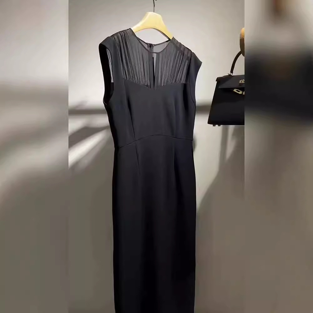 Summer black elegant retro long skirt sleevless