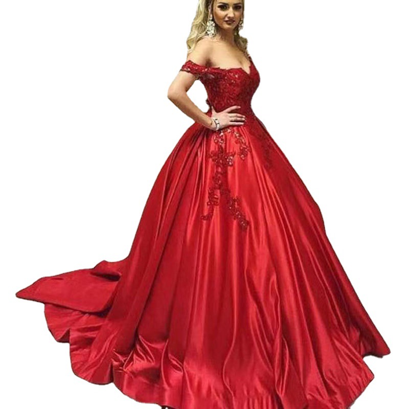 El Comercio exterior europeo y americano Amazon AliExpress desea el nuevo vestido de boda elegante largo Rojo fuera del hombro de las mujeres