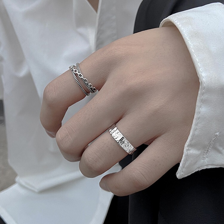 Ring men's silver ins trendy cold style niche personality trendy open retro simple design sense men's single ring