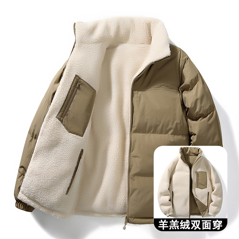 Reversible Lamb Wool Cotton Jacket for Men, Winter Trendy Brand, Fleece-Lined, Thickened, Warm down Cotton Coat, Couple Style Cotton Jacket