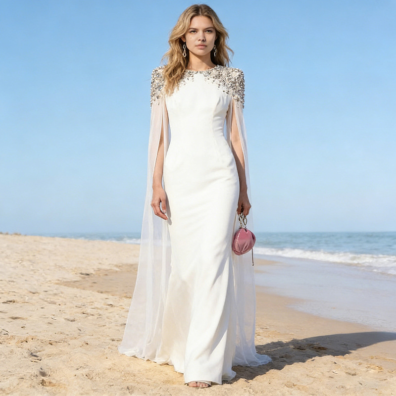 Cross-Border Hot-Selling In-Stock 2026 New European and American Fashion Long Dress with Heavy Beading and Rhinestone Embellishments