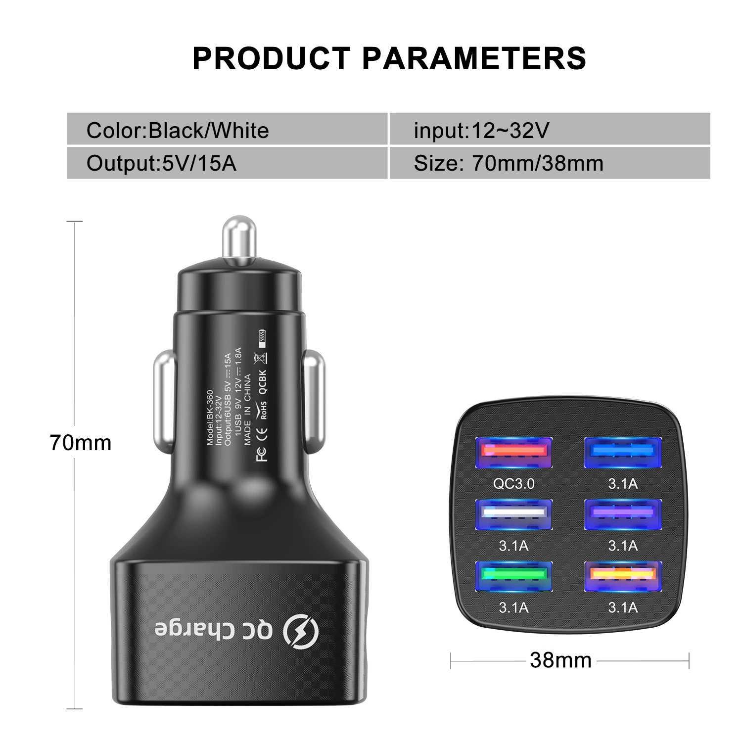 Новый 6USB QC3.0 быстрая зарядка 15A6 порт автомобильного быстрого зарядника для зарядки мобильного телефона QC3.0