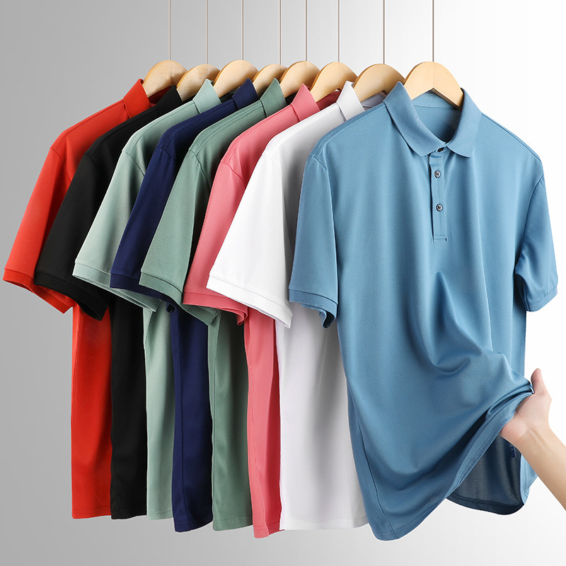 Summer Ice Silk Polo Shirt Quick-drying Polo Shirt Lapel Polo Shirt Short-sleeved Men's Middle-aged Clear T-shirt Loose plus size