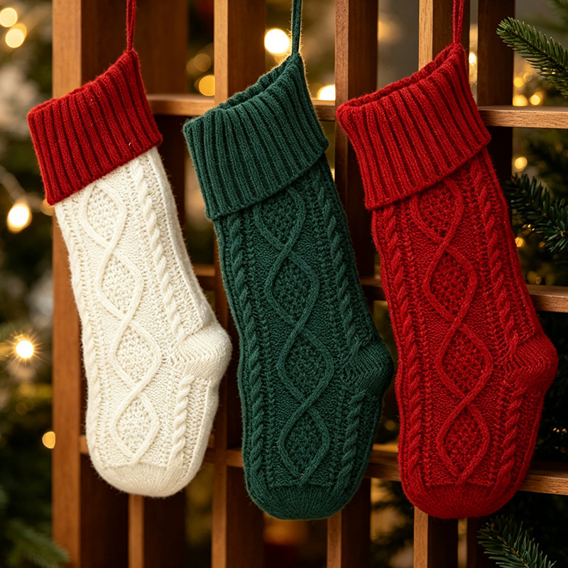 Cross-border Christmas decoration large knitted Christmas socks home fireplace accessories Christmas socks candy gift bags