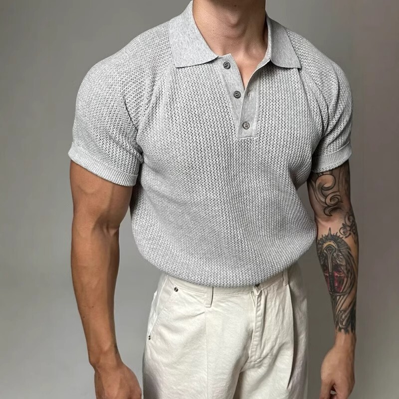 American-style Lel Knitted Short-sleeved Polo Shirt Men's Summer Dongdaemun New T-shirt Honeycomb Breathable Casual Top