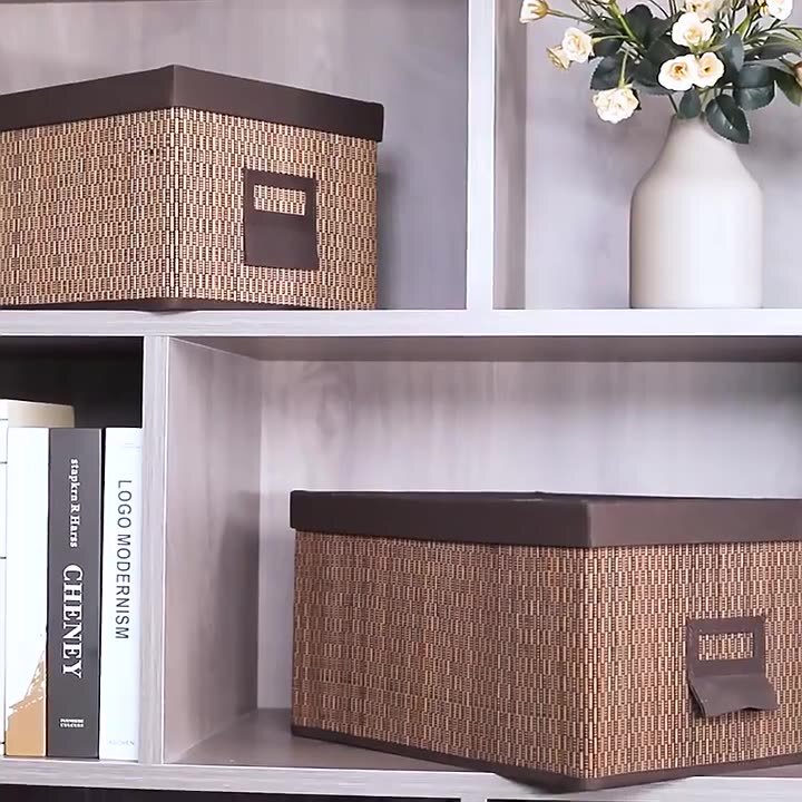 Handmade Bamboo Storage Basket with Lid, Home Living Room Storage Box, Bedroom Study Sundry Storage Box, Toy Storage Basket