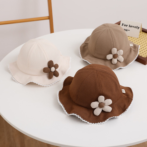 Lace baby hat autumn cute and super cute children's fisherman hat boys and girls basin hat flower spring and autumn sun visor basin hat