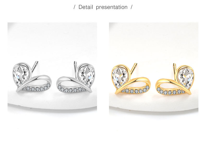 1 Pair Quantity 1 Pair 925 Sterling Silver Zircon 925 Sterling Silver Earrings Heart Shape Ear Studs
